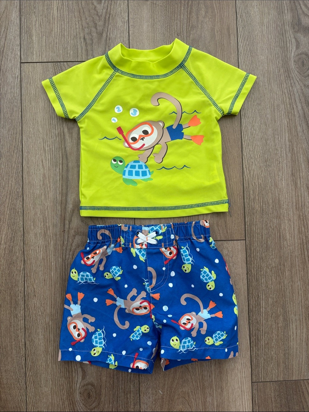 Sesame Street Neon Yellow Rashguard Top & Blue Swim Shorts